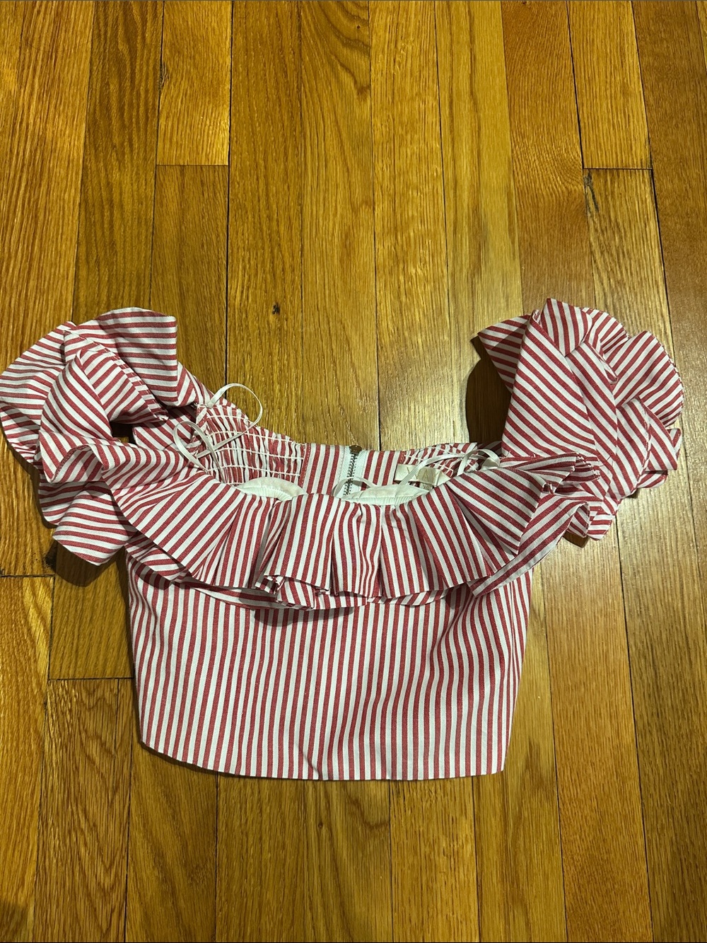 Beautiful red and white striped ruffle top!